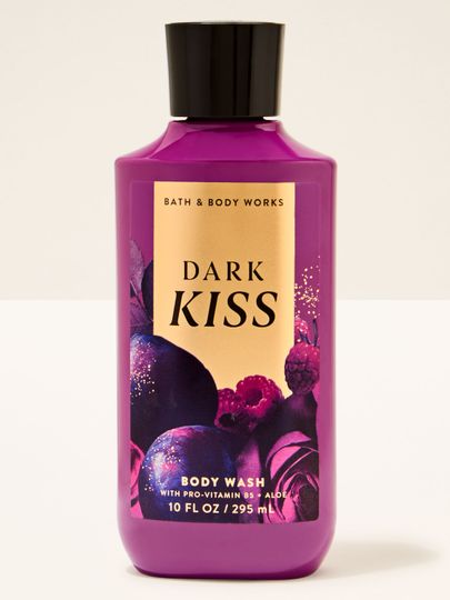 Żel pod prysznic Dark Kiss Bath & Body Works w fioletowej butelce z czarną nakrętką