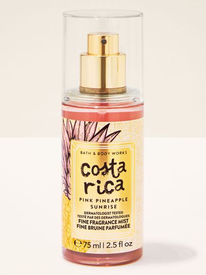 Mini mgiełka zapachowa Costa Rica Pink Pineapple Sunrise od Bath & Body Works w różowej butelce z atomizerem.