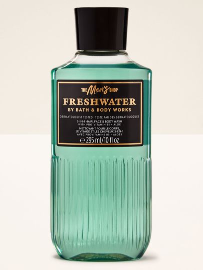 Butelka żelu 3‑w‑1 „Freshwater” w turkusowym odcieniu od Bath & Body Works.