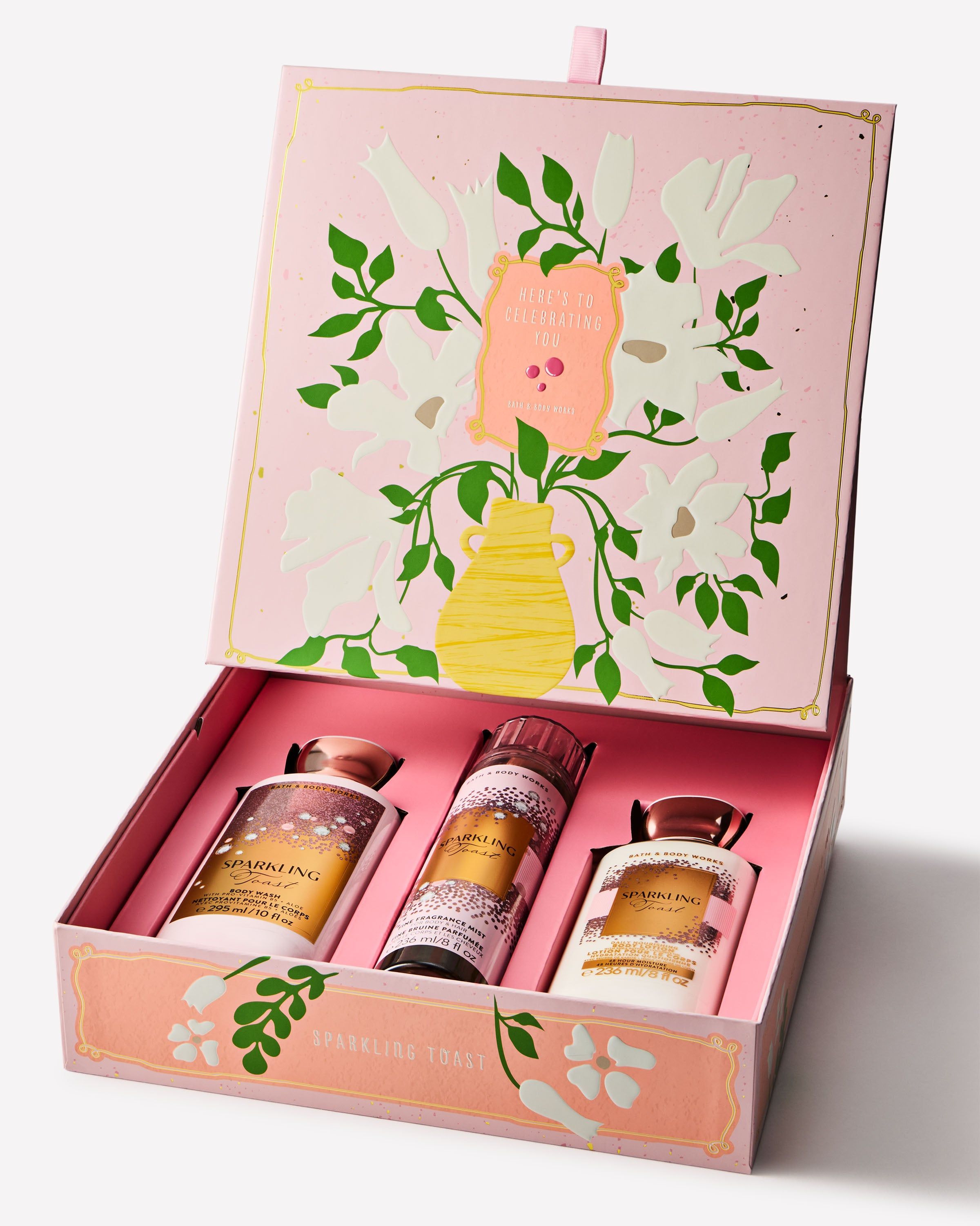 Zestaw prezentowy Sparkling Toast Bath & Body Works z kosmetykami i ozdobnym pudełkiem