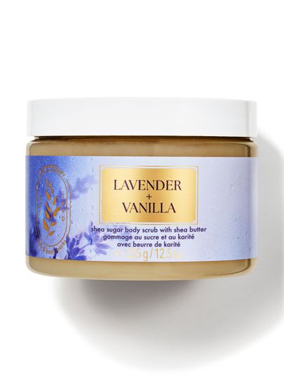 Cukrowy peeling do ciała Bath & Body Works SLEEP "Lavender + Vanilla" w słoiku z białą pokrywką.
