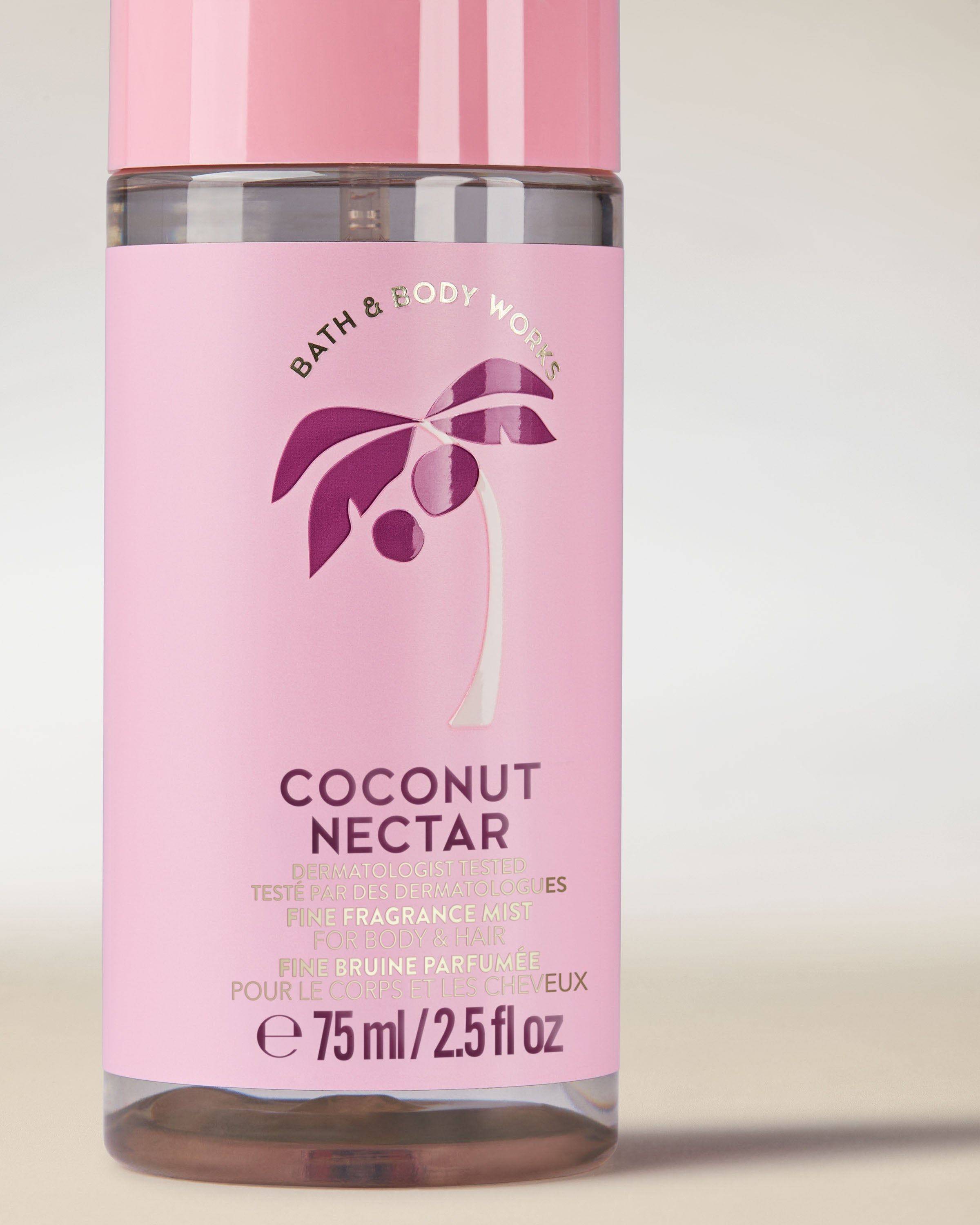 Perfumowana mgiełka do ciała i włosów Coconut Nectar w różowej butelce