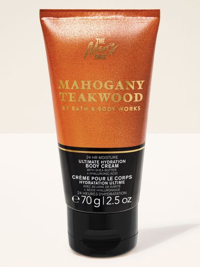 Krem do ciała Mahogany Teakwood Bath & Body Works w brązowej tubie z czarną nakrętką