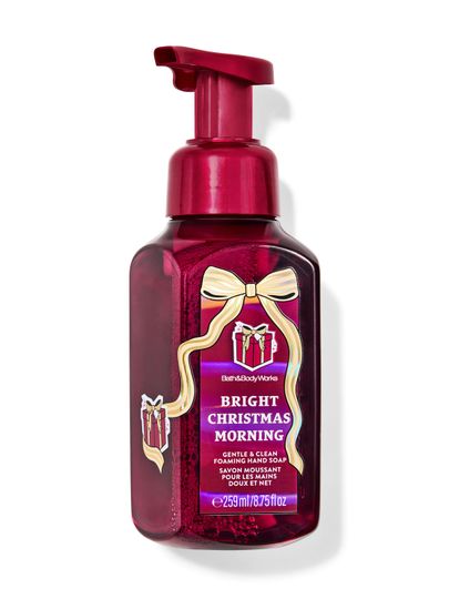 Mydło w piance Bright Christmas Morning Bath & Body Works z motywem prezentu i złotej kokardy