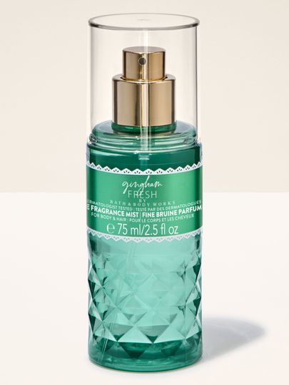 Mgiełka zapachowa Bath & Body Works Gingham Fresh 75 ml w zielonym flakonie z atomizerem (mini).