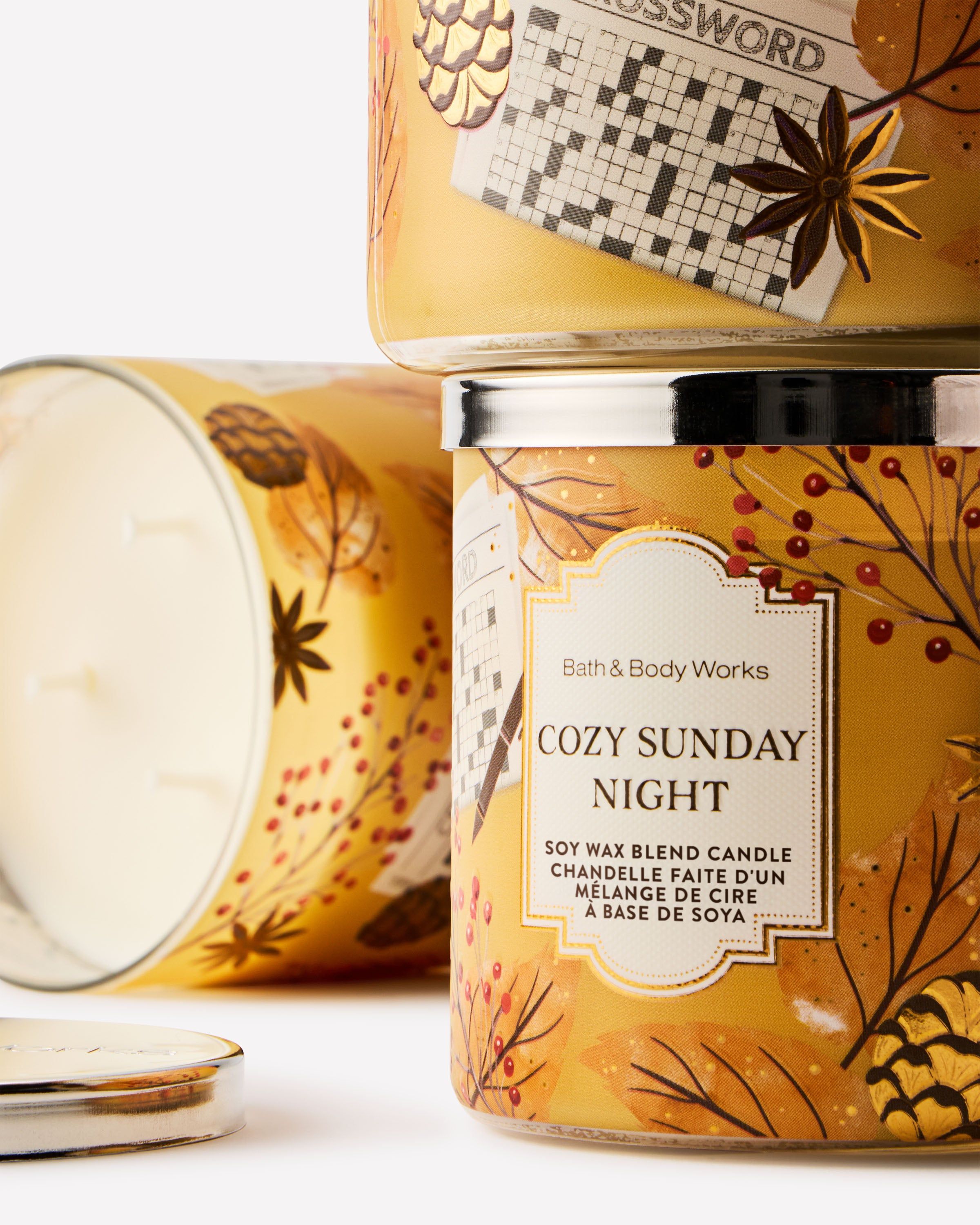 Świeca zapachowa Bath & Body Works Cozy Sunday Night z mieszanki wosku sojowego, 3 knoty