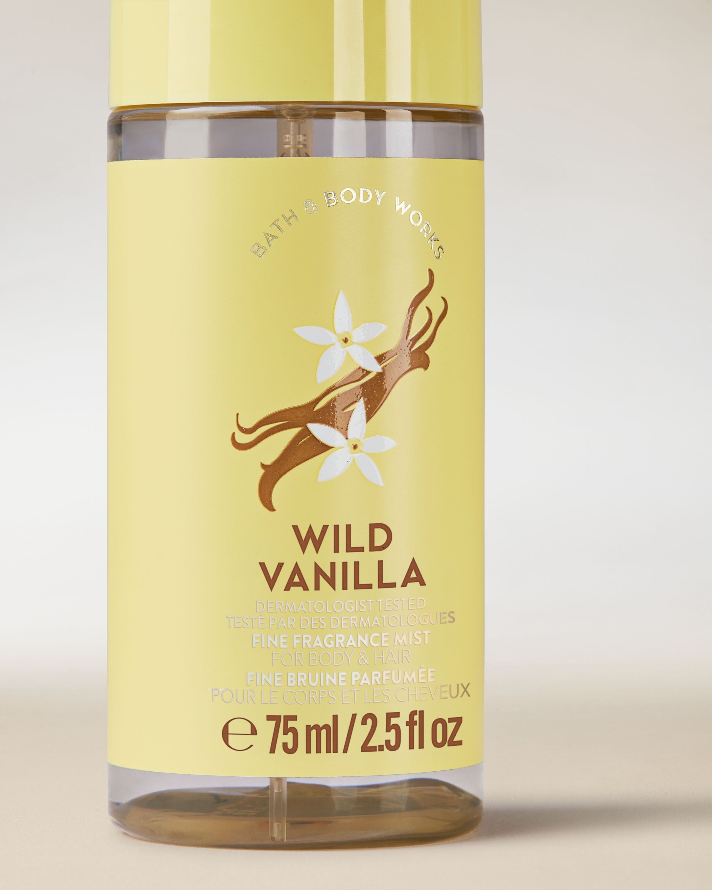 Perfumowana mgiełka do ciała i włosów Wild Vanilla w żółtej butelce