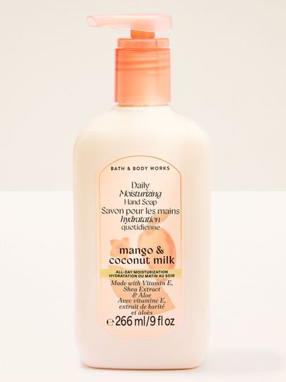 Nawilżające mydło do rąk Mango & Coconut Milk – kremowa pielęgnacja z witaminą E, aloesem i masłem shea.