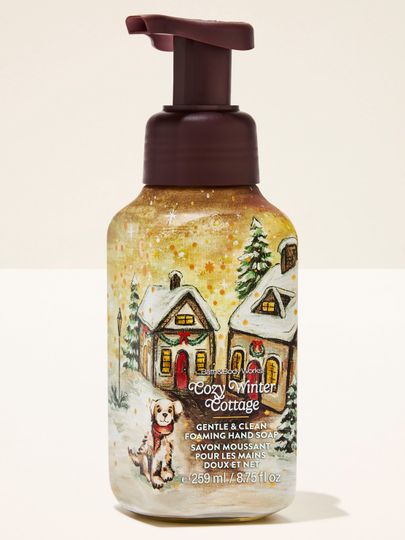 Mydło w piance Cozy Winter Cottage Bath & Body Works z zimowym motywem domków, choinek i psa