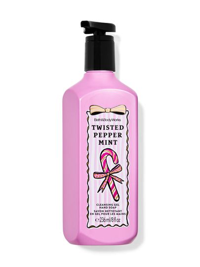 Mydło do rąk Twisted Peppermint Bath & Body Works z motywem miętowego cukierka i różowej kokardy