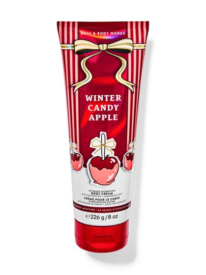Krem do ciała Winter Candy Apple Bath & Body Works z motywem karmelizowanych jabłek i złotej kokardy