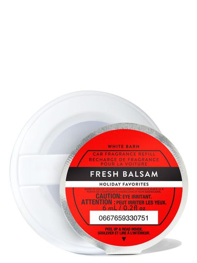 Rezervă de odorizant de mașină de Crăciun "Fresh Balsam" cu etichetă roșie, Bath & Body Works.
