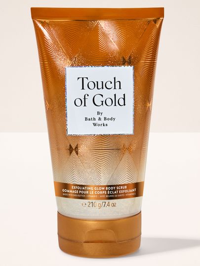 Touch of Gold – peeling do ciała Bath & Body Works w złotej tubce z połyskującym wzorem z kolekcji Touch of Gold