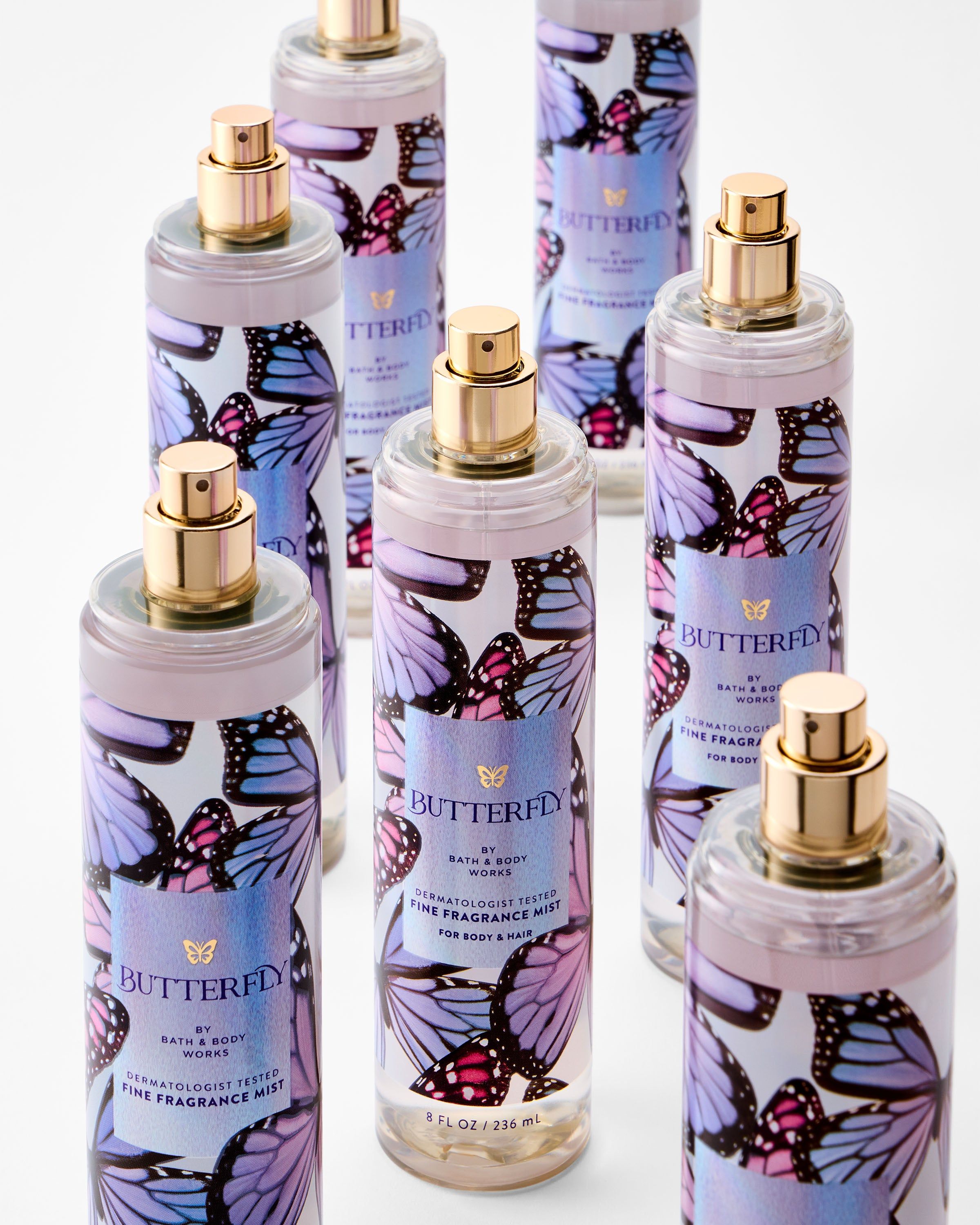 Mgiełka zapachowa do ciała Butterfly Bath & Body Works, 236 ml, opakowanie z motywem motyli
