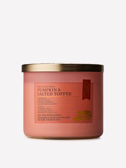Świeca zapachowa Bath & Body Works Pumpkin & Salted Toffee z mieszanki wosku sojowego, 3 knoty