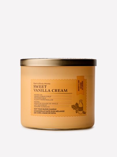 Świeca zapachowa Bath & Body Works Sweet Vanilla Cream z mieszanki wosku sojowego, 3 knoty
