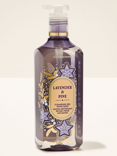 Mydło do rąk Lavender & Pine Bath & Body Works z motywem szyszek, gałązek iglastych i gwiazd