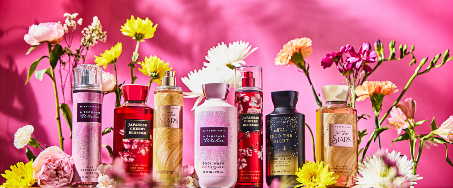  Kolekcja zapachów Bath & Body Works: mgiełki, balsamy, żele pod prysznic w różnych wariantach. Oferta e-commerce.